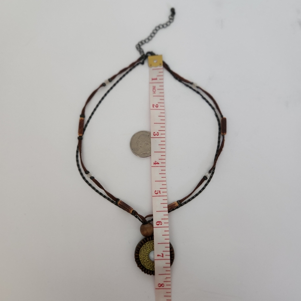 Yellow Pendant Chain Beaded Suede Necklace - Picture 5 of 9